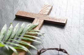Cross with palm frond and crown of thorns