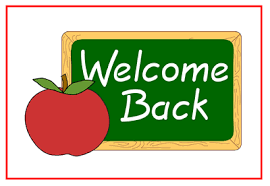 Red Apple in front of chalkboard  welcome back